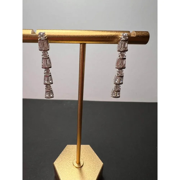 CZ sterling silver long dangle earrings - Picture 9 of 9